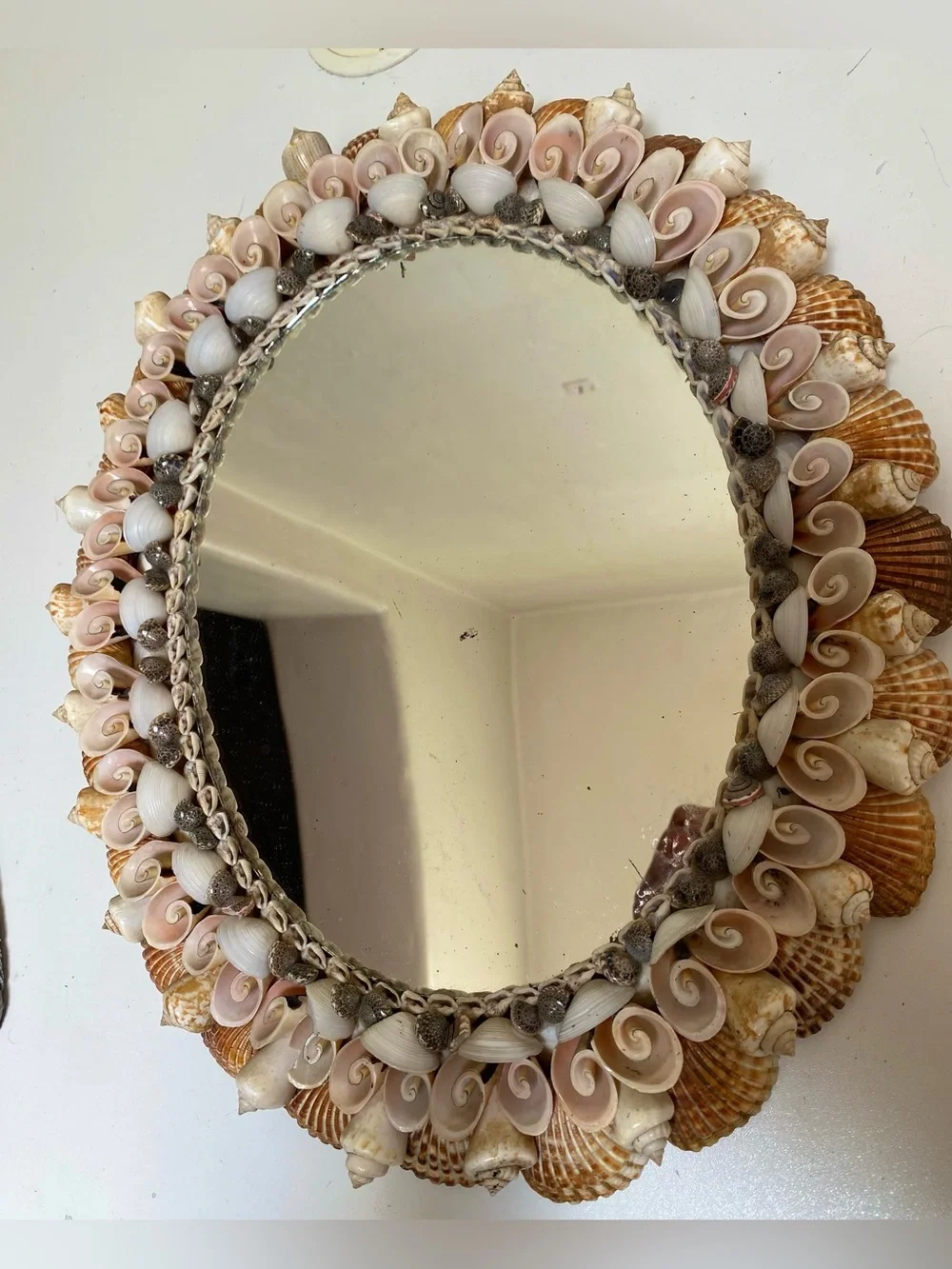 Vtg. Vintage Coquillage Seashell Oval Mirror Natural Shell Pastel Palette